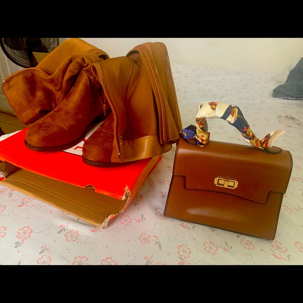 Brown boots in brown bag